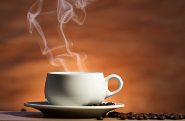 Steaming cup of coffee