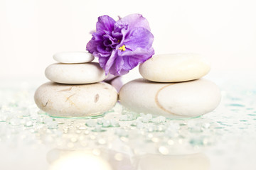 Obraz na płótnie Canvas Spa stones and flower on white background