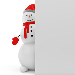 Snowman with Blank Board on white background