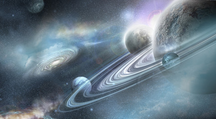 Fototapety  Planeta z licznymi układami pierścieni