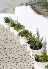 detail of traditional stairs in santorini greece