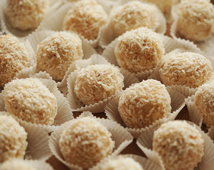 variations of chocolated sweet pralines close up