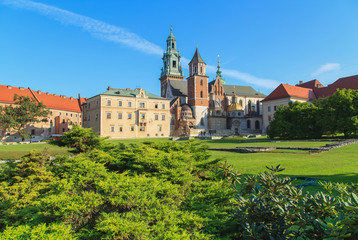Fototapeta premium Krakow, Poland. Wawel Castle with the blue sky in the background
