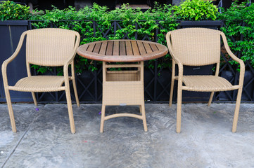 Out door rattans tables and chairs set.