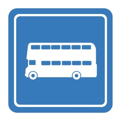 Bus à Impériale dans un panneau carré bleu