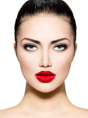 Beauty Portrait. Professional Makeup for Brunette with Blue eyes