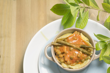 Italian filled pasta with asparagus and peas