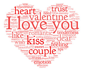 I love you and valentine concept in word tag cloud on white