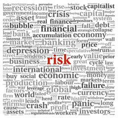 Risk in economy concept in word tag cloud on white background