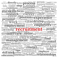 Recruitment concept in word tag cloud on white background