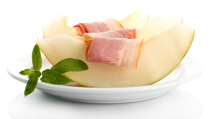 parma ham and melon, isolated on white