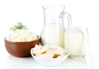 Fresh dairy products isolated on white