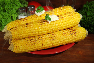 Delicious golden grilled corn with butter