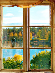 Autumn landscape seen through window