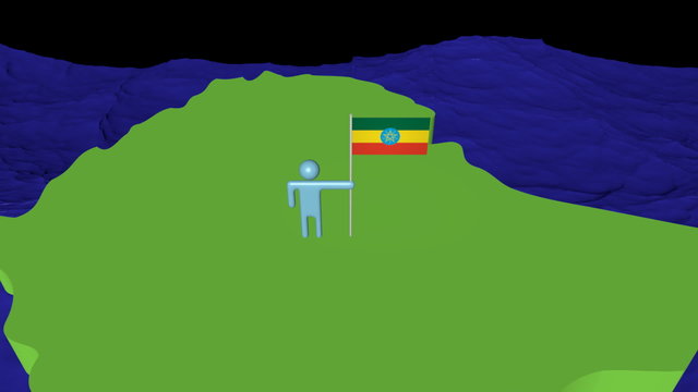 Man with flag on Ethiopia map in ocean animation