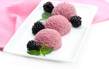 Delicious ice cream on plate close-up