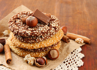 Homemade cookies with sesame seeds, chocolate,