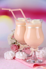 Tasty yogurt with marshmallows, close up