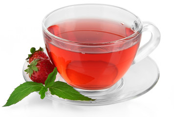 Delicious strawberry tea isolated on white