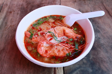 Tom Yam Koong soup with noodles