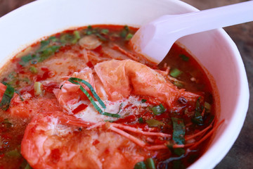 Tom Yam Koong soup with noodles