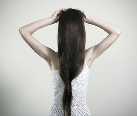 Fototapeta premium Creepy girl with long hair.