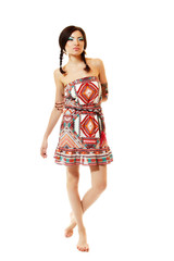 Beautiful young woman native Maya American Indian dressed in nat