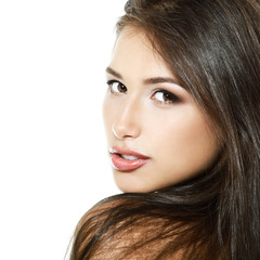 Obraz premium Beauty girl portrait, young fresh woman, face and shoulders clos