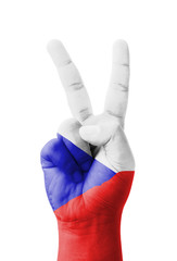 Hand making the V sign, Czech Republic flag painted