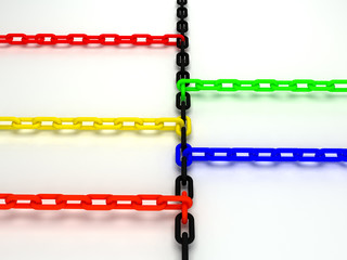 Colorful  and black 3d chain Computer render