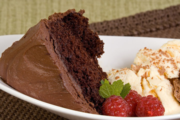 fudge cake and ice cream