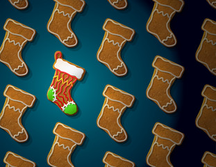 Gingerbreads in shape of christmas stocking with icing