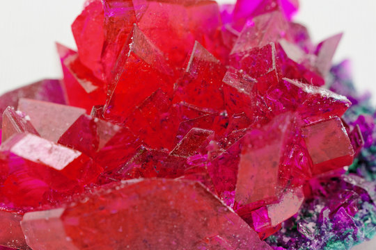 close up of crystals in ruby color