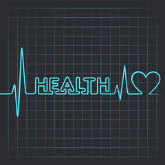 Illustration of heartbeat make health word and heart
