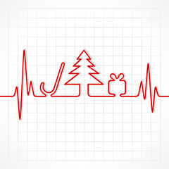 Illustration of heartbeat make christmas symbols
