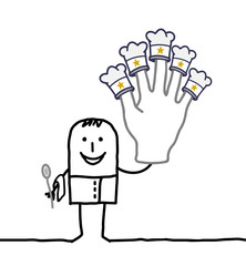 cook chief with big hand and stars