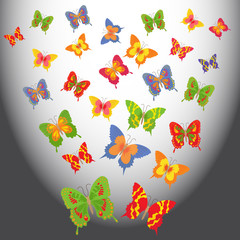 Cartoon butterflies in a light space