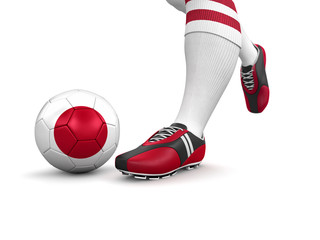 Man and soccer ball  with Japanese flag (clipping path included)