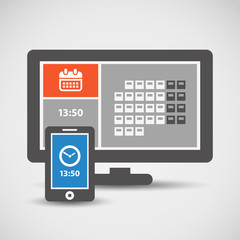 Modern mobile phone and monitor with abstract tile interface