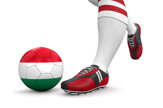 Man and soccer ball  with Hungarian flag