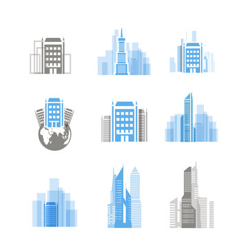 Modern city silhouettes collection isolated on white