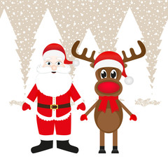 Christmas reindeer and Santa Claus in a snowy forest