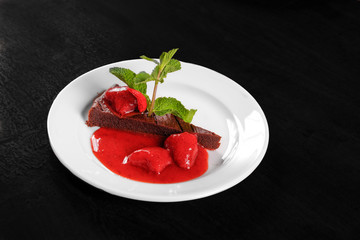 Chocolate cake wth strawberry and chili