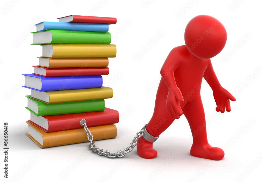 Poster man and stack of books (clipping path included)