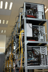 Modern computer cases in a data center