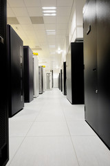 Clean industrial interior of a server room
