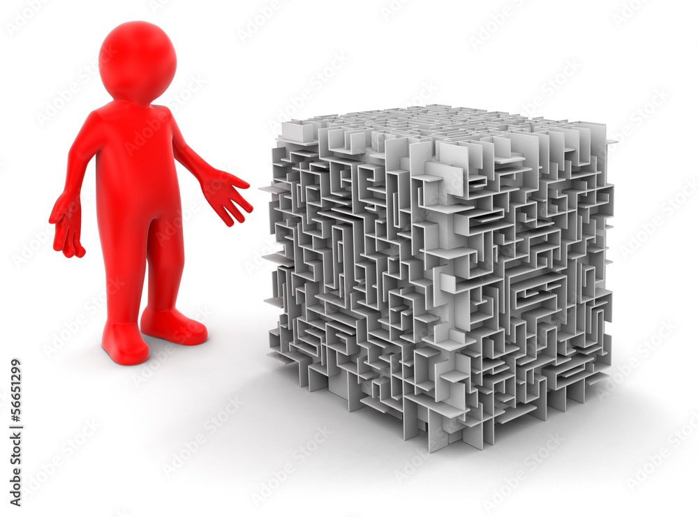 Poster cube maze and man(clipping path included)