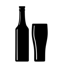 Beer bottle and glass silhouette - vector illustration.