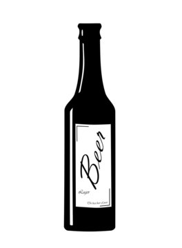 Beer bottle with label - vector illustration.