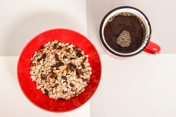 Cup of coffee with Muesli.